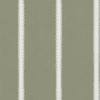 Green Striped Linen Curtain Fabric - Franny Moss-WHT - White base fabric.
