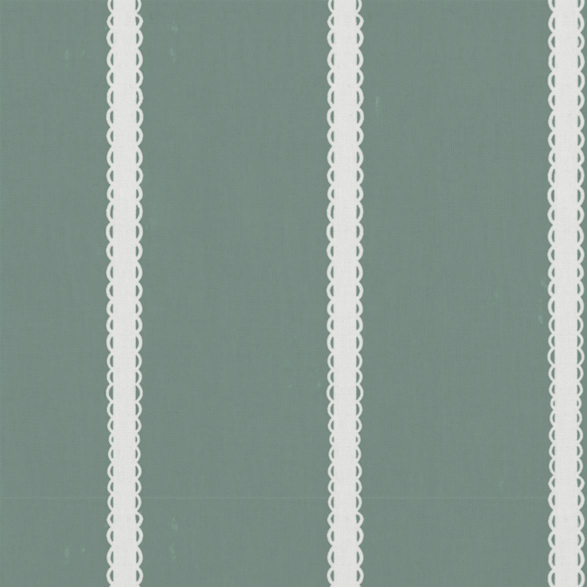 Light Green Striped Linen Curtain Fabric - Franny Sage-WHT - White base fabric.