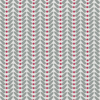 Hilda Cherry - White curtain fabric printed with Red and Grey