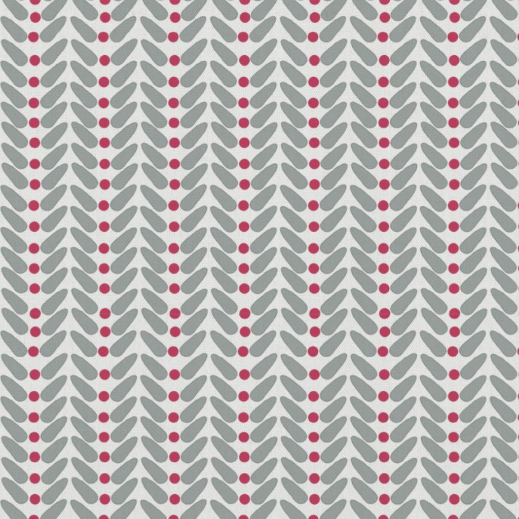 Hilda Cherry - White curtain fabric printed with Red and Grey