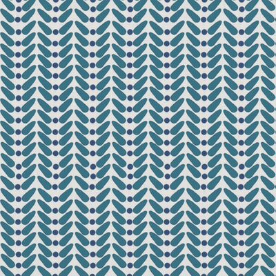 Hilda Night Blue - White Linen fabric printed with Blue