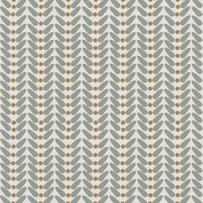 Hilda Ochra - White Linen fabric printed with Taupe and Yellow Orange
