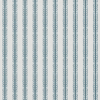Blue Striped Linen Curtain Fabric - Kamillah Paris Blue-WHT - White base fabric.