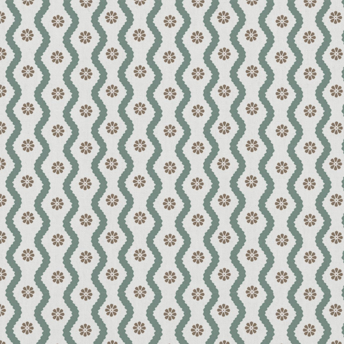 Light Green Abstract Linen Curtain Fabric - Kirabe Sage-WHT - White base fabric.