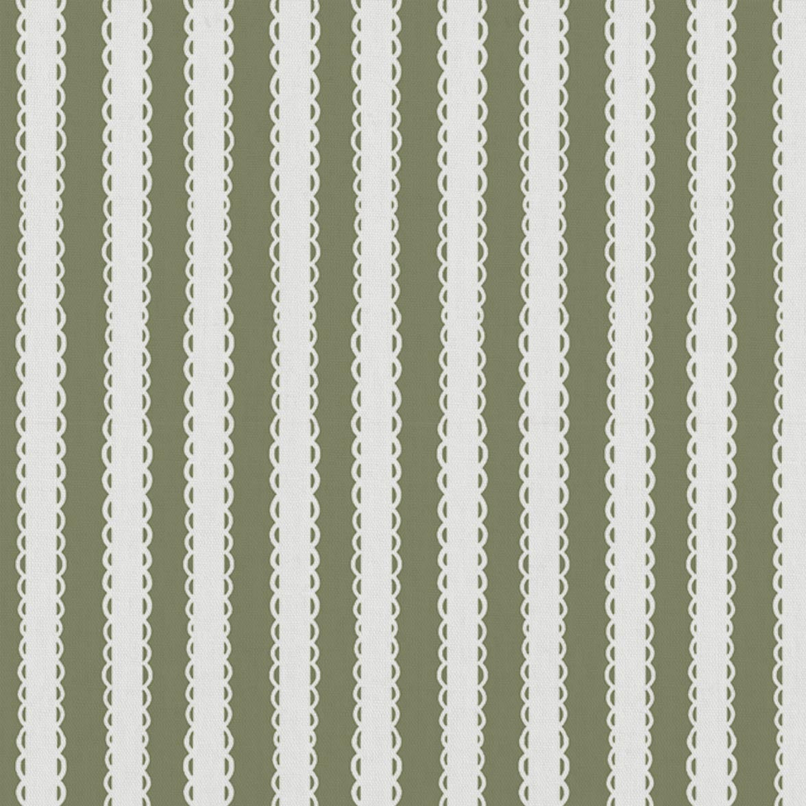 Green Striped Linen Curtain Fabric - Lisabella Moss-WHT - White base fabric.