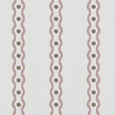 Pink Abstract Striped Linen Curtain Fabric - Margarie Peony-WHT - White base fabric.