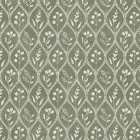 Miny Moss WHT - curtain fabric with Green floral print