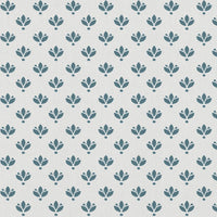 Blue Botanical Linen Curtain Fabric - Olgie Paris Blue-WHT - White base fabric.