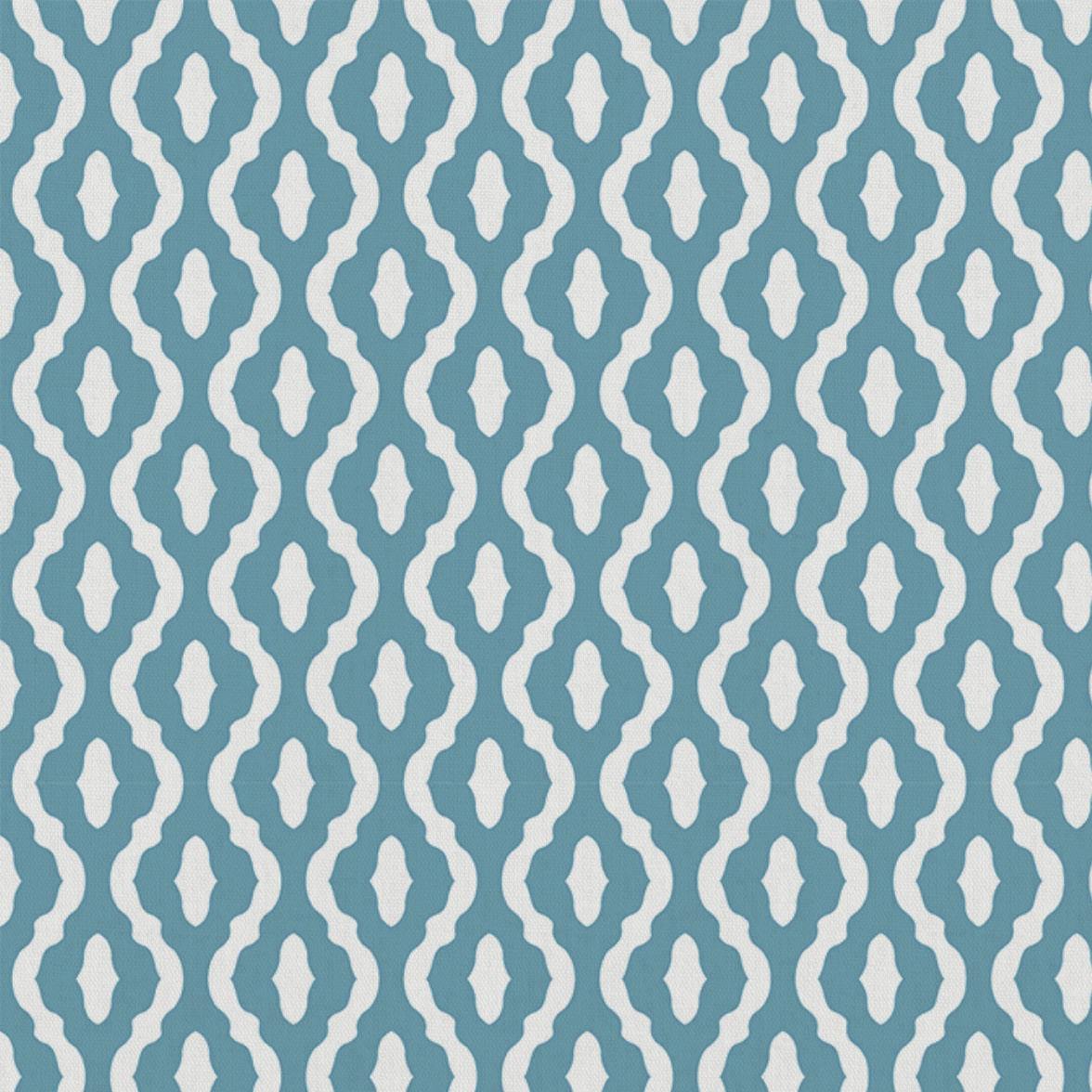 Oona Marine - White linen fabric, Blue abstract print