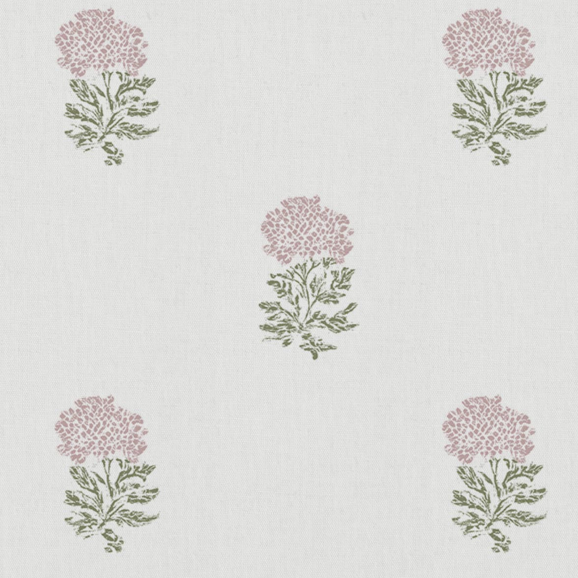 Pink Floral Linen Curtain Fabric - Pearlie Peony-WHT - White base fabric.