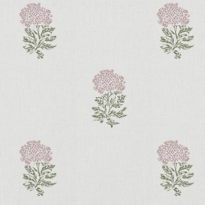 Pink Floral Linen Curtain Fabric - Pearlie Peony-WHT - White base fabric.