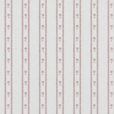 Pink Floral Stripe Linen Curtain Fabric - Silvian Peony-WHT - White base fabric.