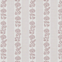 Pink Floral Stripe Linen Curtain Fabric - Skye Peony-WHT - White base fabric.