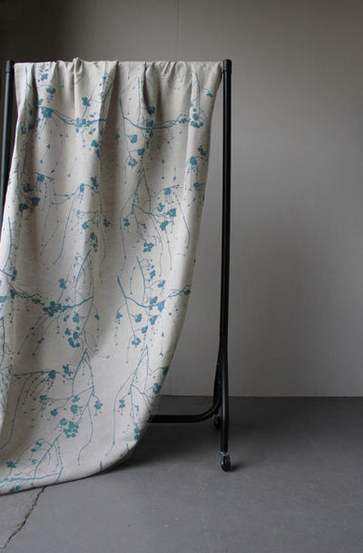 Berry Marine - Botanical Blue print on Linen Cotton fabric