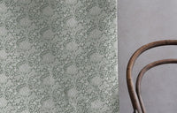 Katarina Meadow - White linen fabric with Green floral print