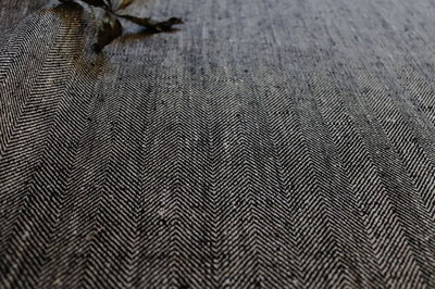 Meja Noir - 100% Linen Herringbone fabric, Black and Natural linen