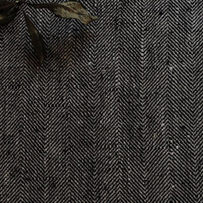 Meja Noir - 100% Linen Herringbone fabric, Black and Natural linen