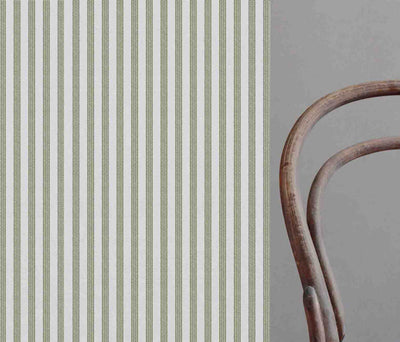 Evianne Moss-WHT - White curtain fabric with Green Striped print