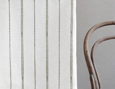 Inga Moss - White fabric with Green decorative stripes, 100% Linen