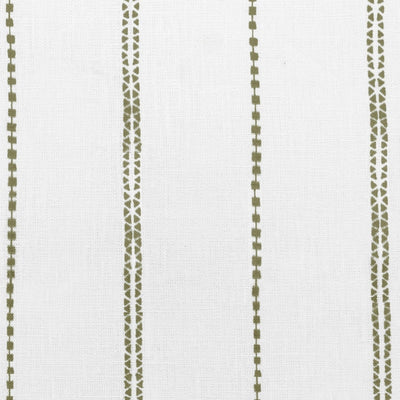 Inga Moss - White fabric with Green decorative stripes, 100% Linen