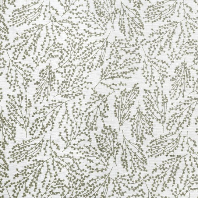 Lisbell Moss-WHT - White linen fabric with Green botanical print