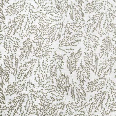 Lisbell Moss-WHT - White linen fabric with Green botanical print