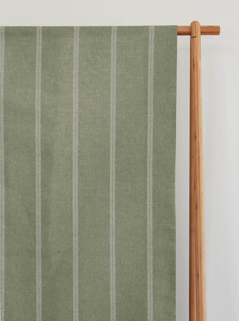 Rana Moss - Green curtain fabric with hand drawn stripes