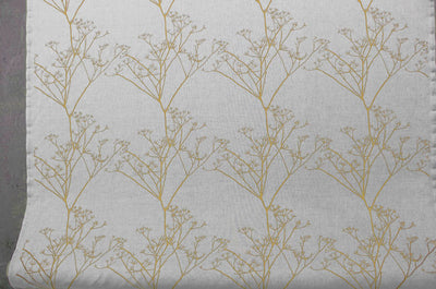 Chervil Mustard, Natural fabric with Mustard coloured print, repeat