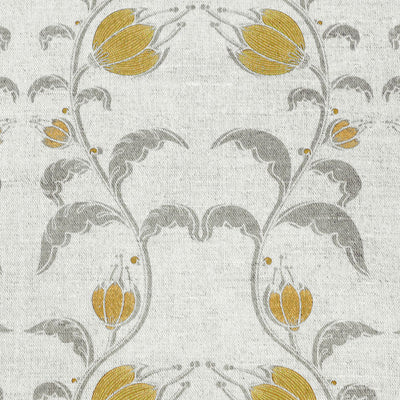 Dana Mustard - Natural fabric with mustard yellow and grey floral pattern