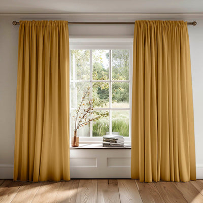 Mustard yellow cotton curtains, Amara Mustard fabric