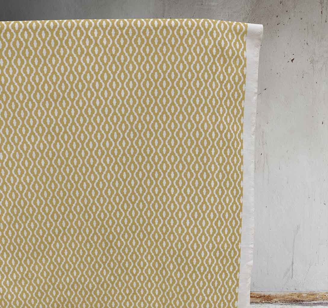 Oona Dijon - White linen fabric, Dijon abstract print