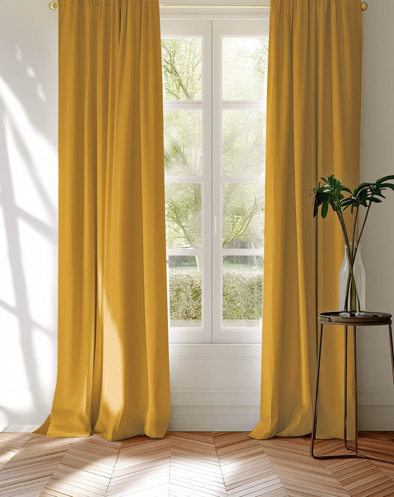 Mustard yellow cotton curtains, lifestyle photo