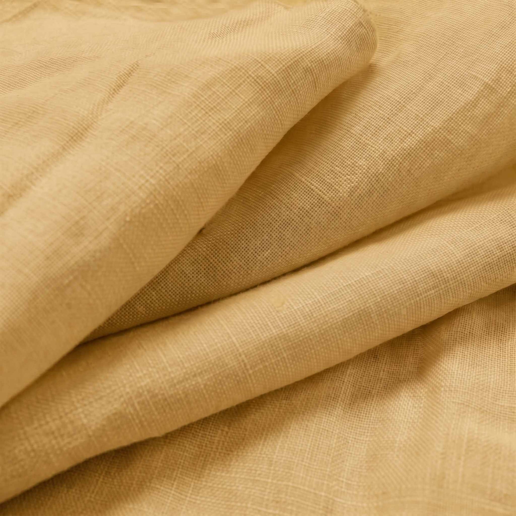 Mustard Yellow Double width Linen fabric. Softened 280 cm wide. Close-up. Vilgot Noveau Dijon by Ada & Ina