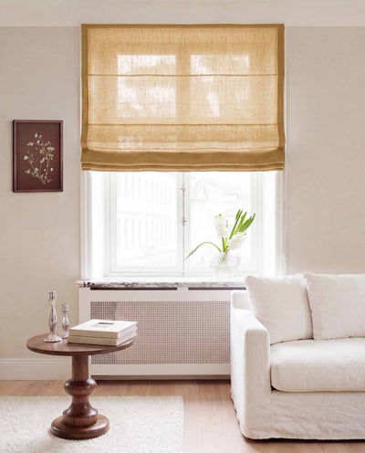 Mustard Yellow Linen Roman blind. Made of 280 cm wide soft 100% Linen fabric Vilgot Noveau Dijion by Ada & Ina