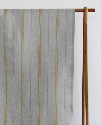 Elise Mustard - Linen Cotton mix curtain fabric, Yellow & Grey stripes