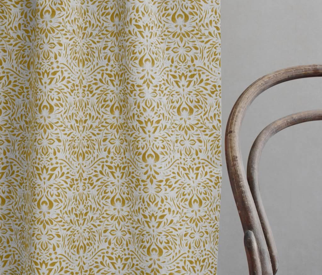 Jasmi Mustard - Curtain fabric with Yellow abstract print
