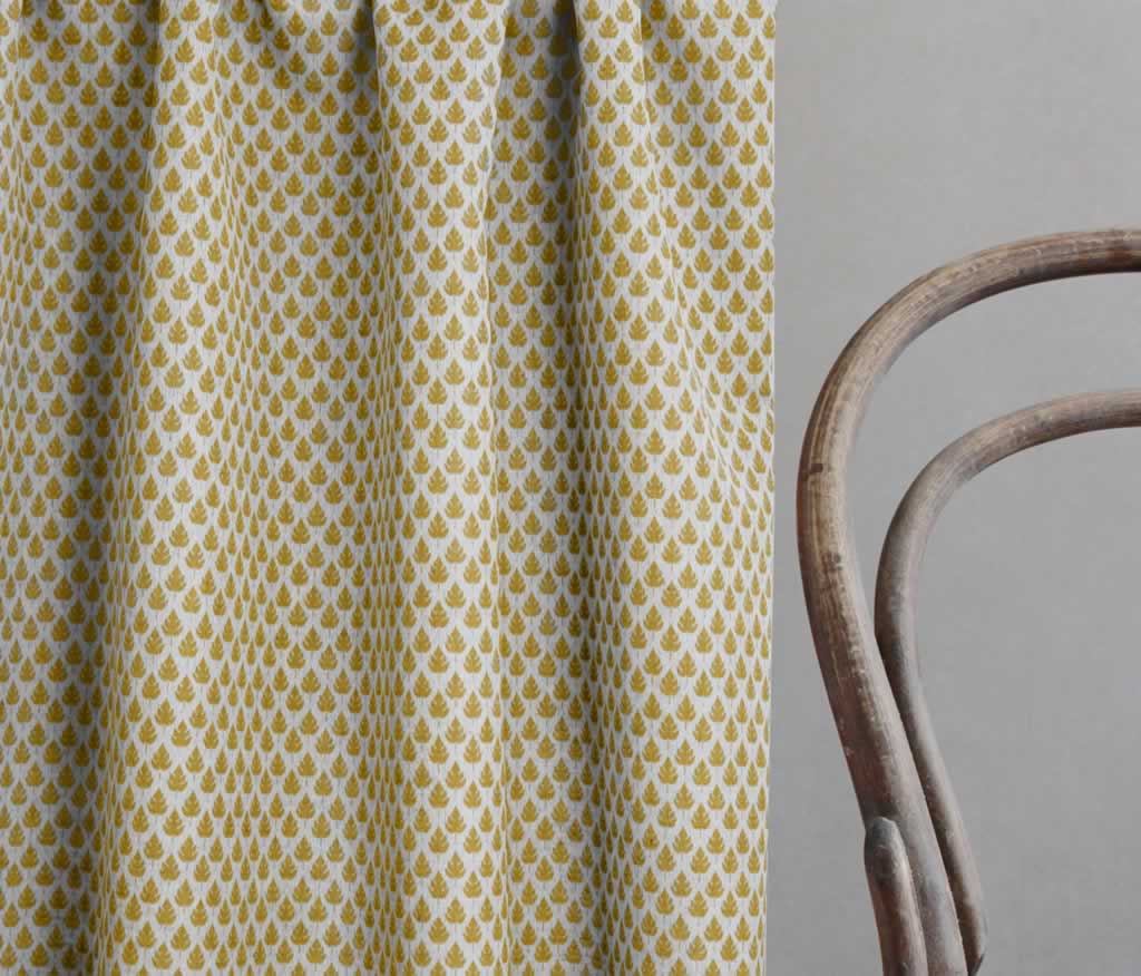 Kira-INV Mustard - Curtain fabric with Yellow botanical print