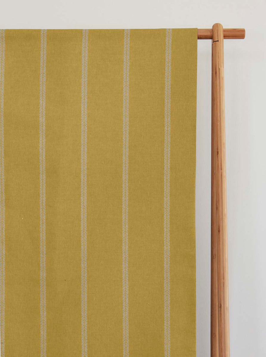 Rana Mustard - Yellow curtain fabric with hand drawn stripes