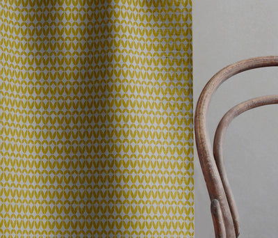 Siruna Mustard - Natural curtain fabric, Yellow contemporary print