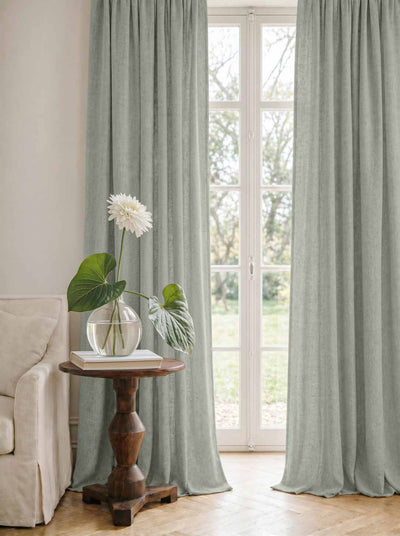 Muted Green Linen Curtains - Cotton lined. Made of pre-washed 100% linen Bianco Venice by Ada & Ina.