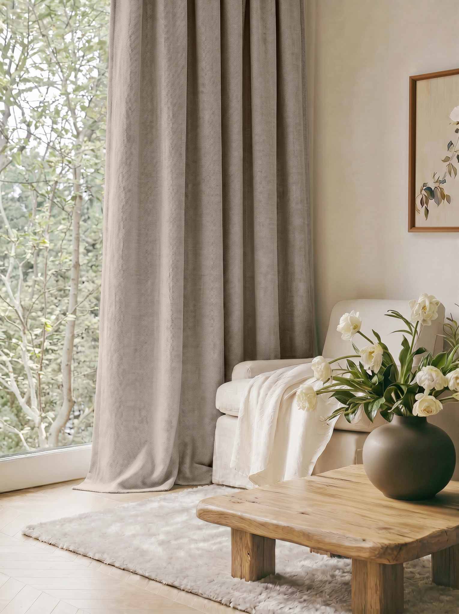 Natural Made to measure linen curtains - Blackout lined heavy Linen curtains. Greta Natural.