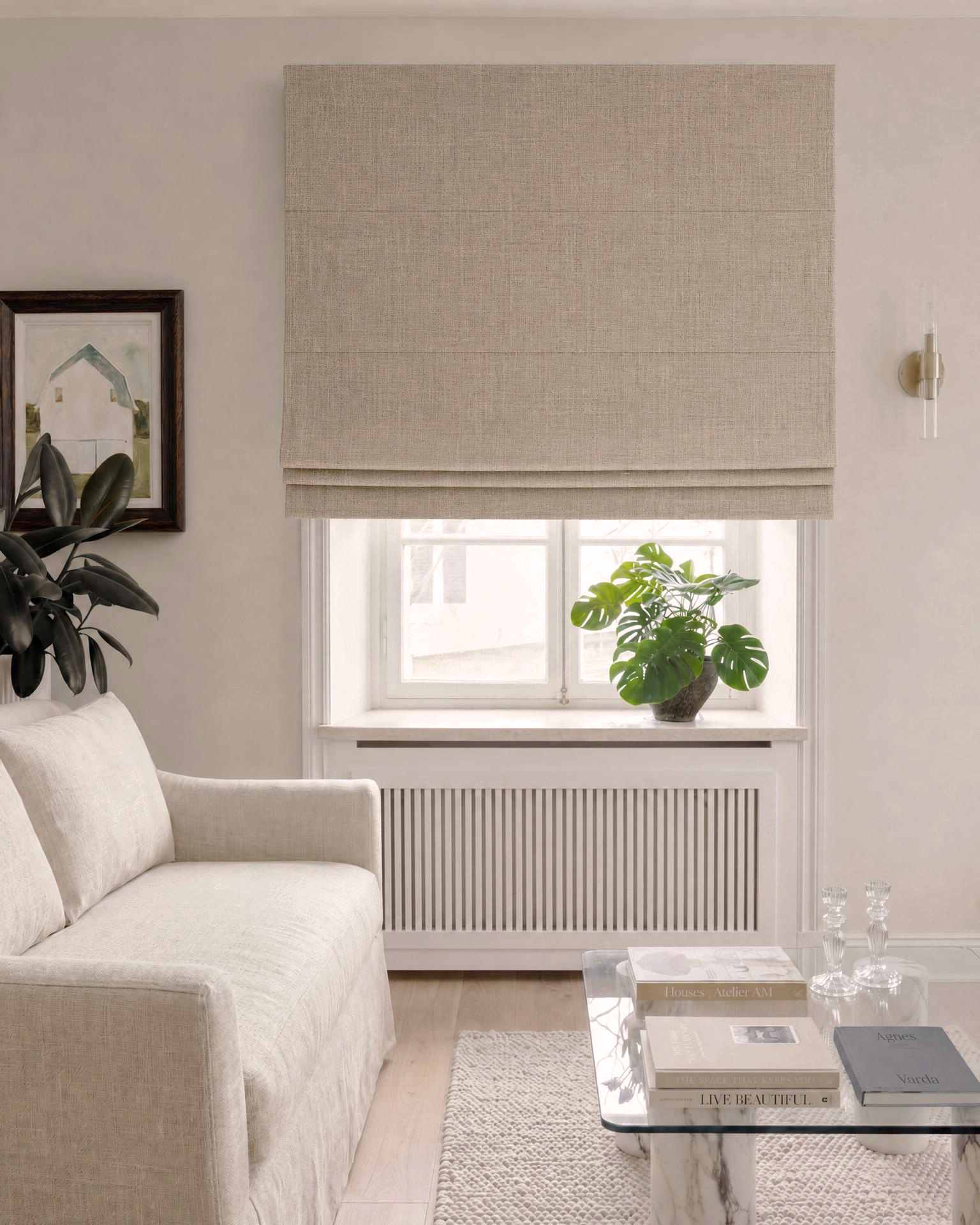 Natural Linen Roman blind blackout lined - pre-washed 100% linen. Bianco Natural by Ada & Ina.