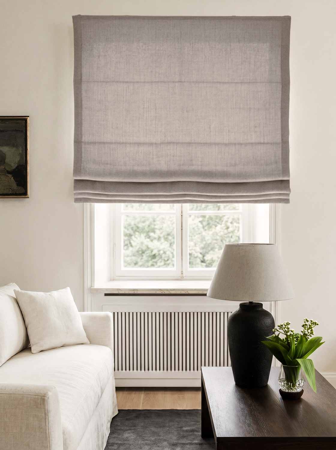 Natural Made to measure linen roman blind - Cotton Lined. Greta Natural.