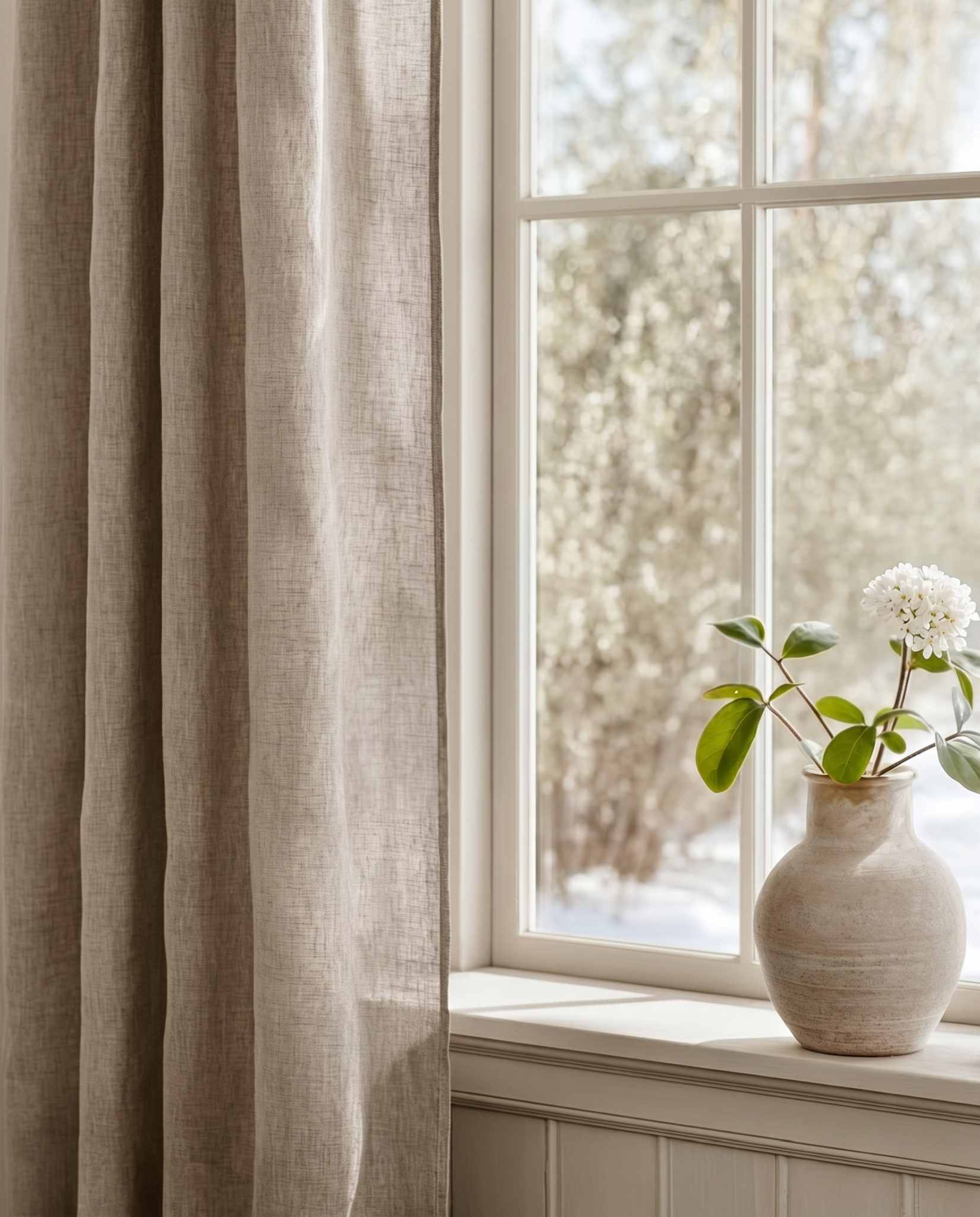 Natural Bespoke Curtain - close-up. Linara Natural by Ada & Ina