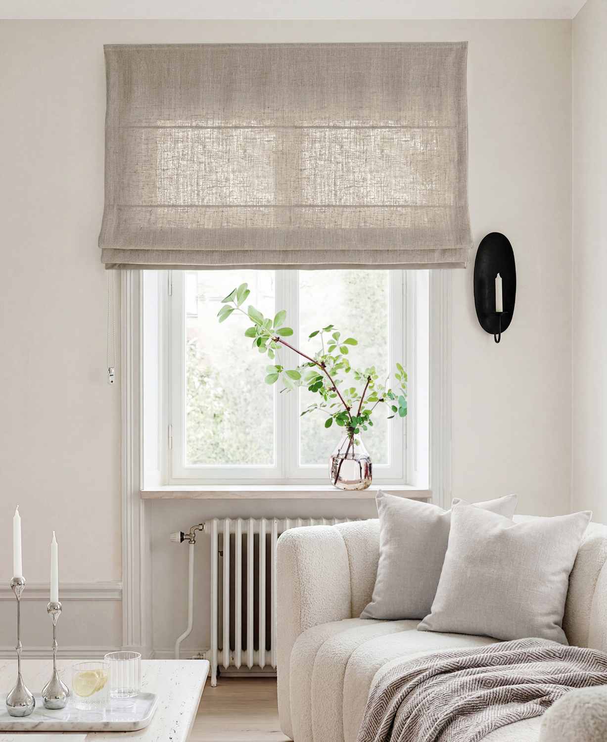 Natural Linen Roman blind - Cotton lined. Made of pre-washed 100% linen Bianco Natural by Ada & Ina.