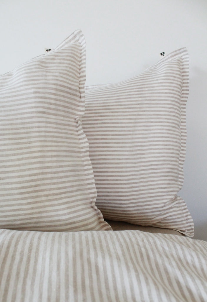 Linen Duvet Cover Super King, Natural Stripe