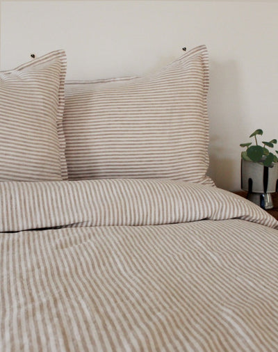 Linen Duvet Cover King, Natural Stripe