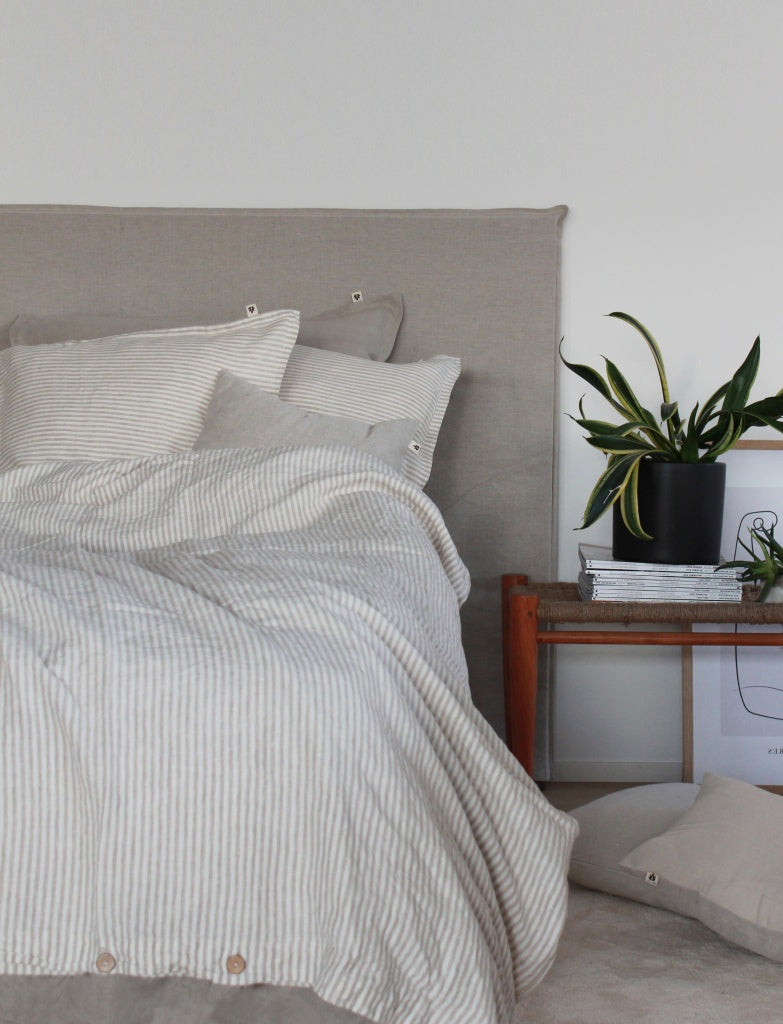 Linen Duvet Cover King, Natural Stripe