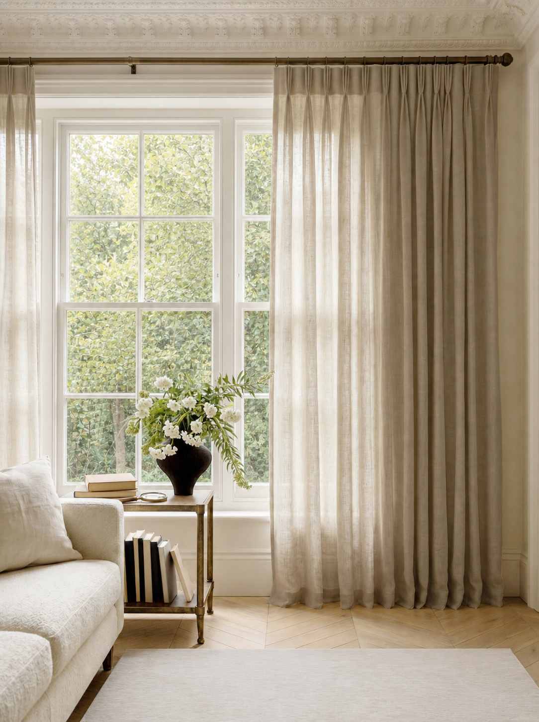Natural Triple pleat curtains