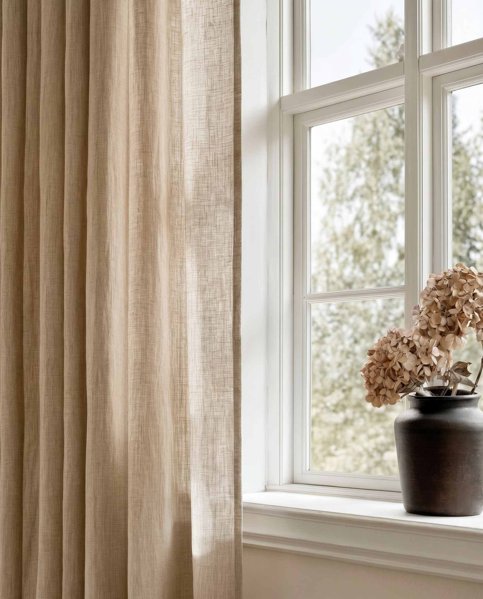 Neutral Cream Linen Curtains close-up. Mariana Smokey Cream by Ada & Ina